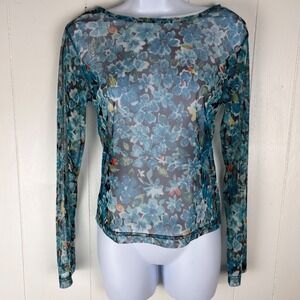 Vintage Y2K Womens Mesh Top Small Floral 90s Fairy Grunge Whimsigoth Resort Swim